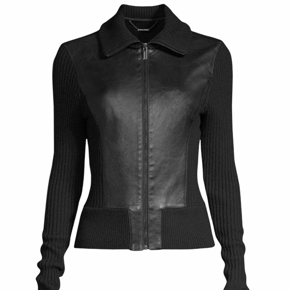 Tahari Jackets & Blazers - $568 Tahari EVITA Soft Leather Knit Bomber  Jacket